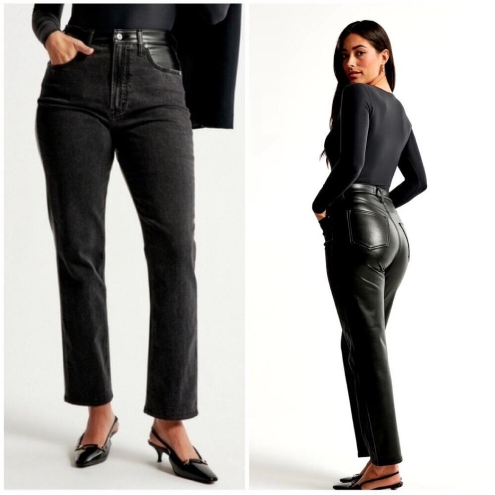 Abercrombie & Fitch Ankle Straight Ultra High Rise Curve Love Jeans Leather Pant